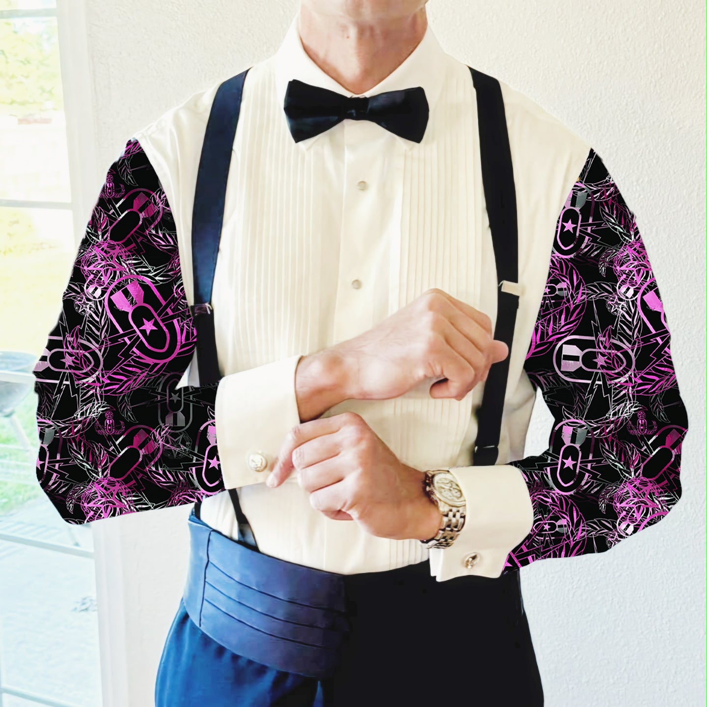 Pre-Order - Mess Dress Shirt (Men's) - "It's 5 o'clock Somewhere" (Hot Pink on Black)