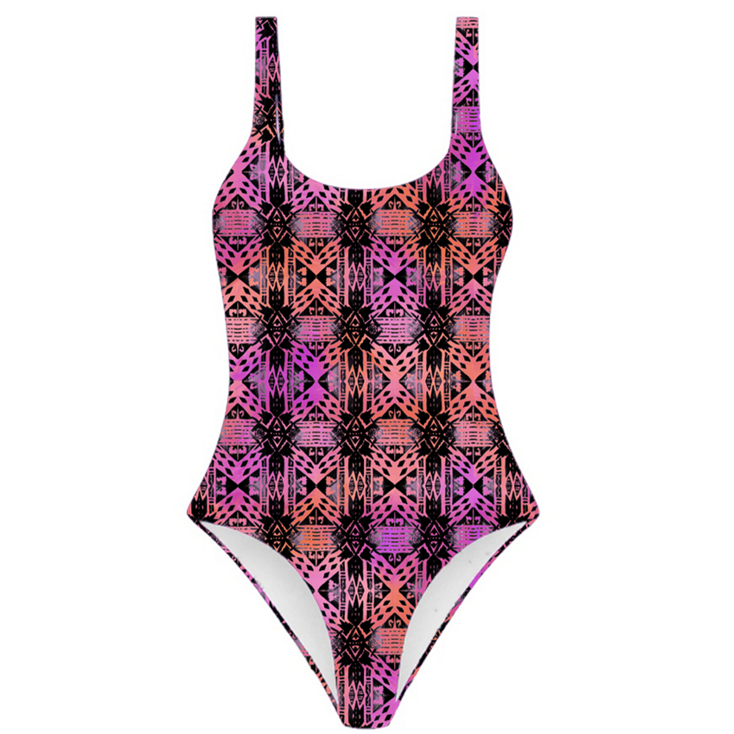 Misses One-Piece Swimsuit - "Aztec Ombre" (Orange/Pink/Black)