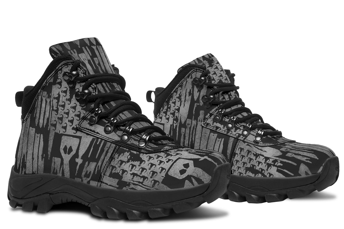 Outdoor Boots - "EOD Bomb Flag" (Grey on Black)