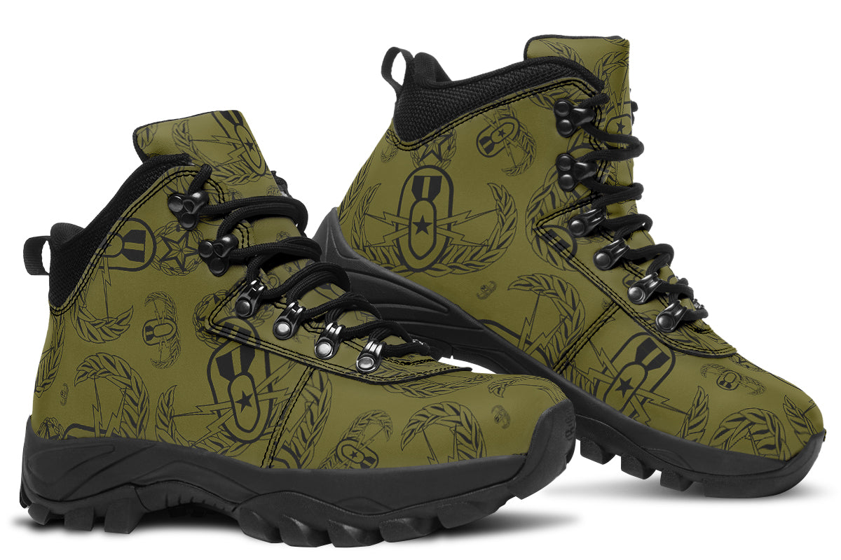 Outdoor Boots - "EOD Badges x 3" (Black on OD Green)