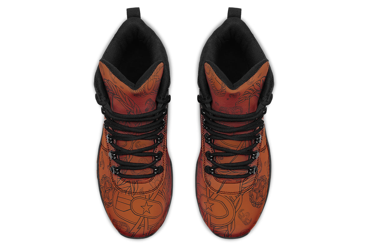 Outdoor Boots - "EOD Mixed Badges" (Black on Orange)