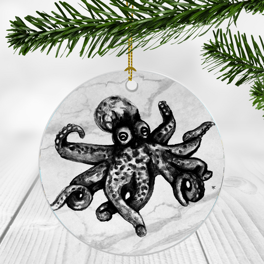 O is for Octopus B&W Ornament