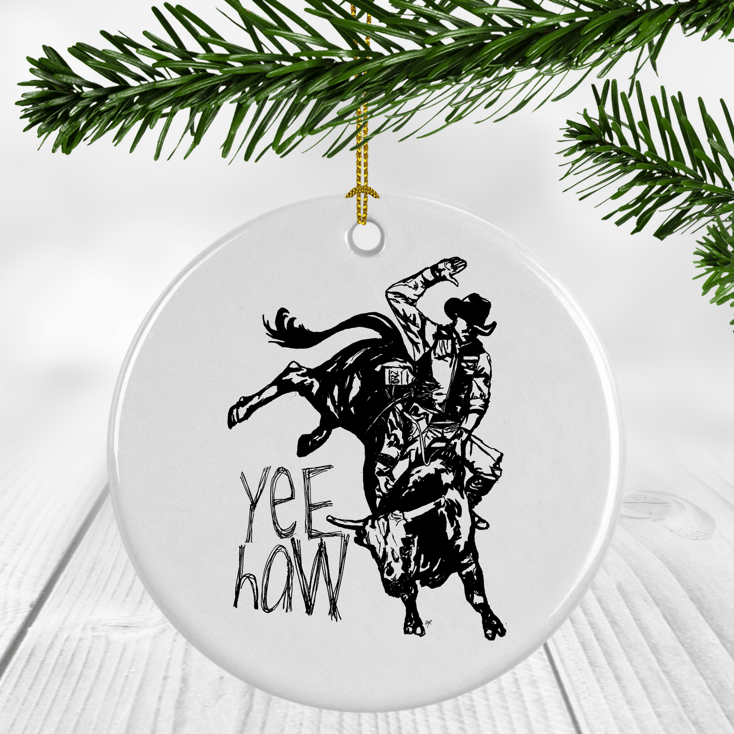 Bucking Bull Yee Haw Ornament