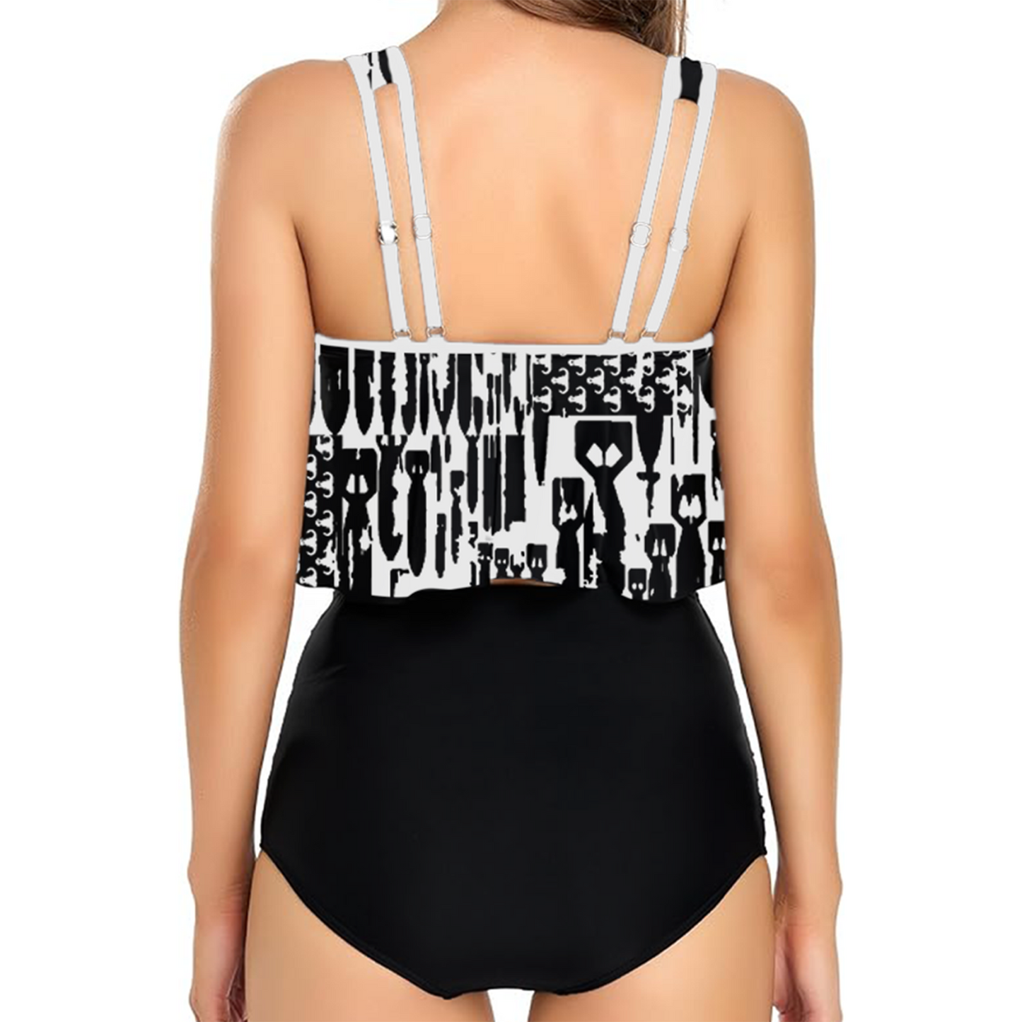 Women's Flowy Tankini - "EOD Bomb Flag" (Black on White)