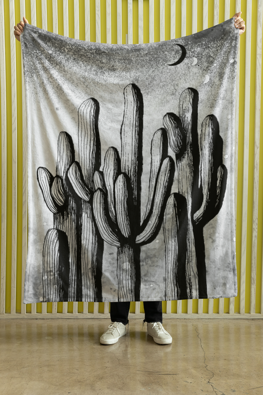 Plush Throw Blanket - "Saguaro Forest Under the Moon"