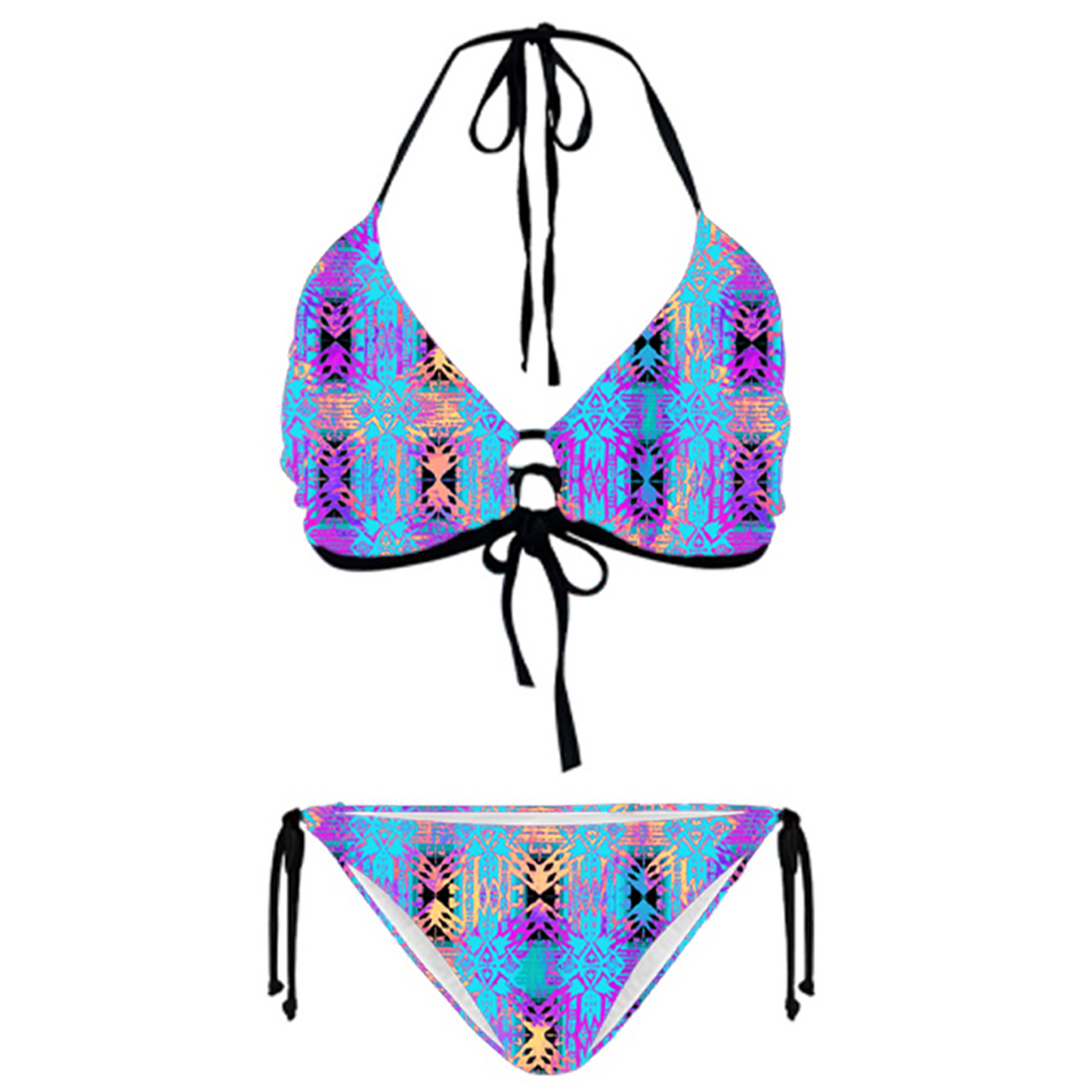Women's Keyhole String Bikini - "Aztec" (Turquoise/Purple/Yellow)