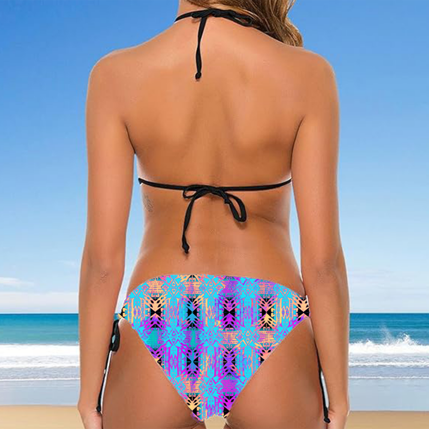 Women's Keyhole String Bikini - "Aztec" (Turquoise/Purple/Yellow)