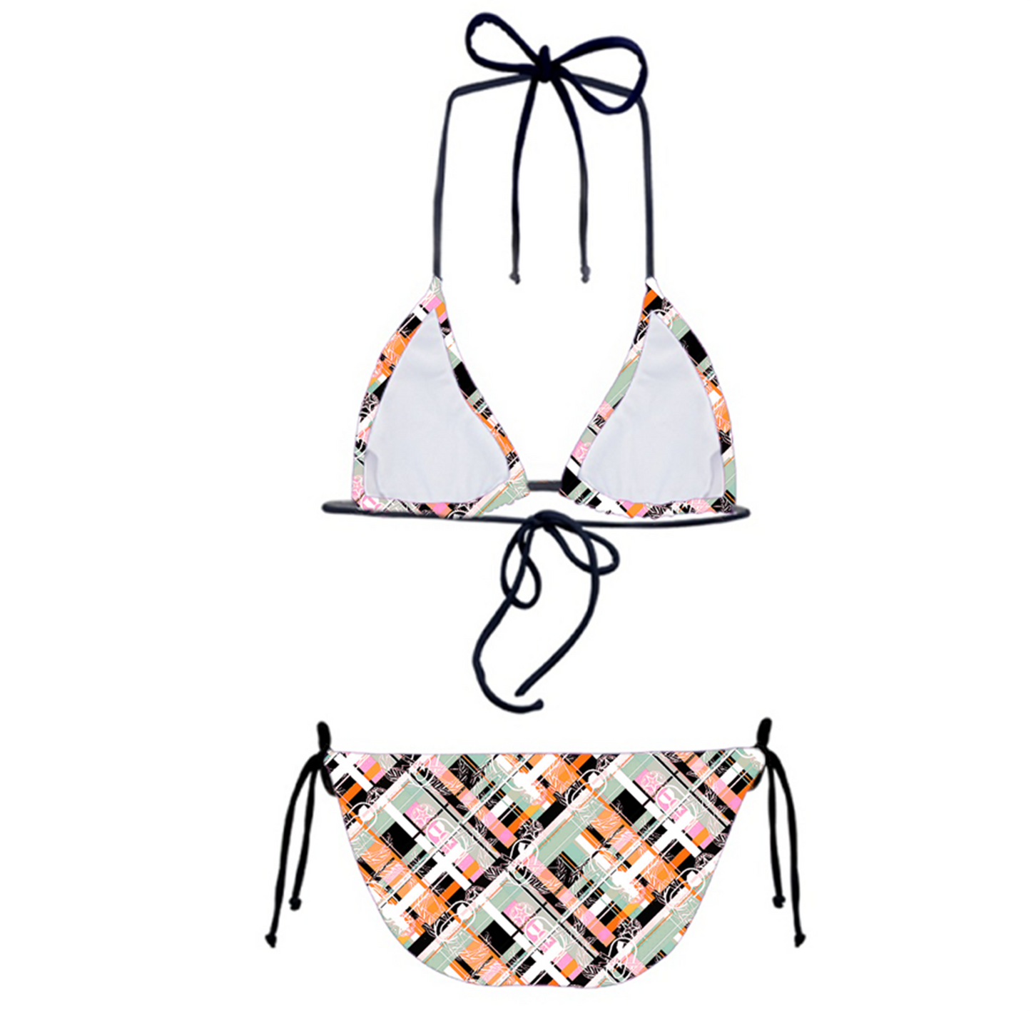 Women's String Bikini Style 2 - "EOD Diagonal Plaid" (Pink/Orange/Sage)
