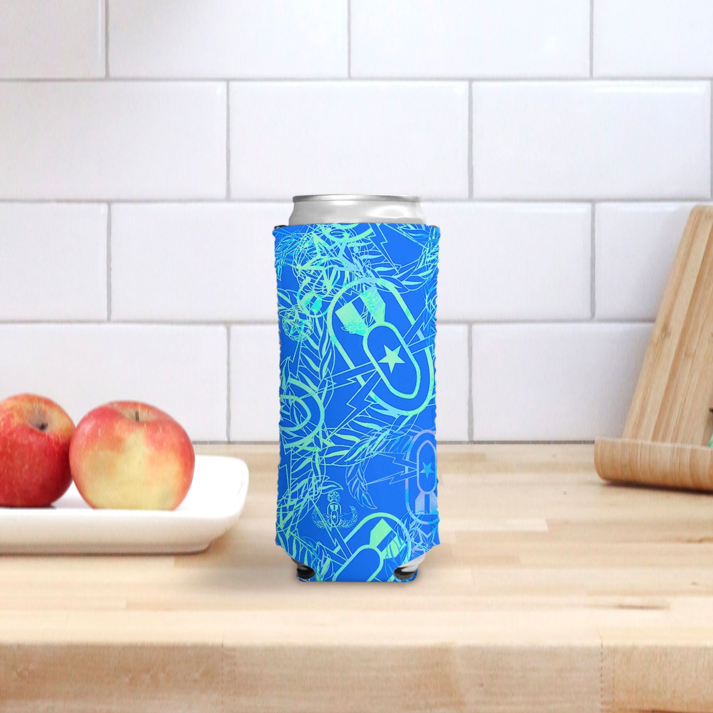 Print On Demand - Slim Can Cooler - "It's 5 o'clock Somewhere" (Green on Blue)