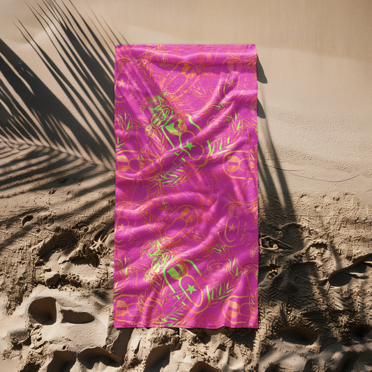 Beach Towel - "It's 5 o'clock Somewhere" (Neon Pink & Yellow)