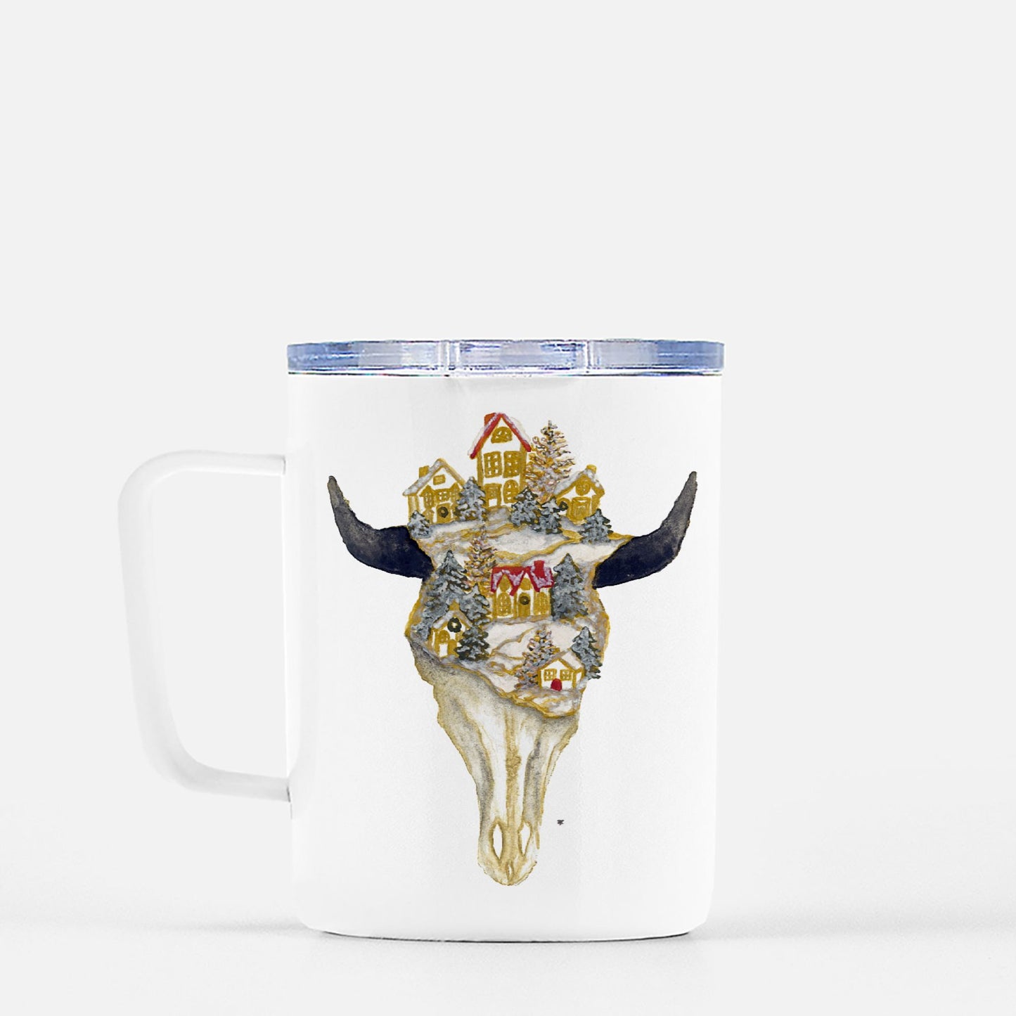 Travel Mug - "Christmas Village Skull"