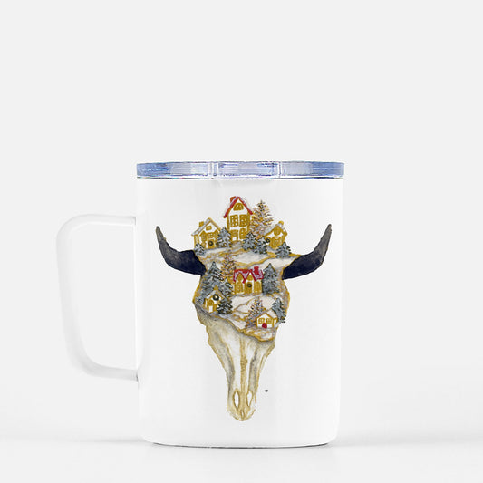 Travel Mug - "Christmas Village Skull"