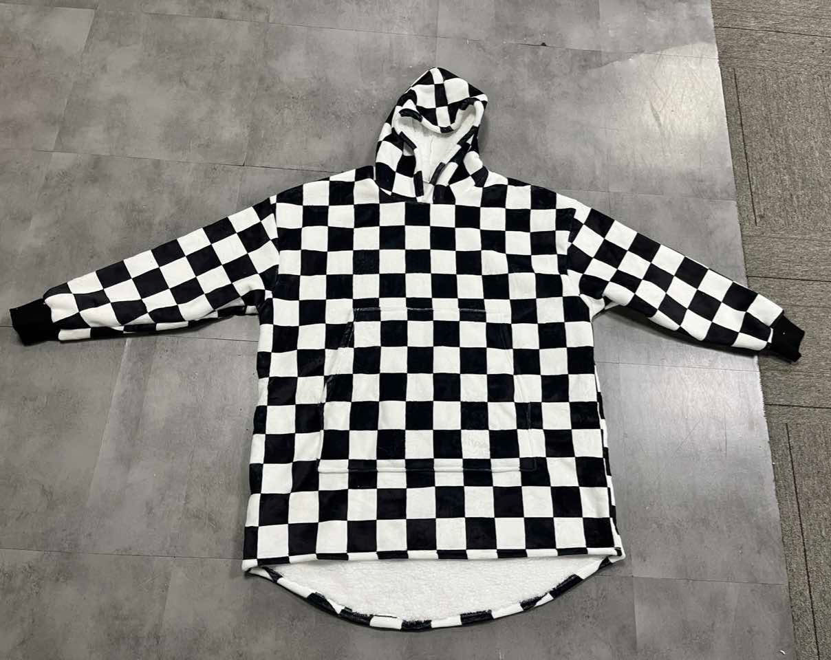 Oversized Sherpa Hooded Blanket (Adult) - "Checkered Flag"