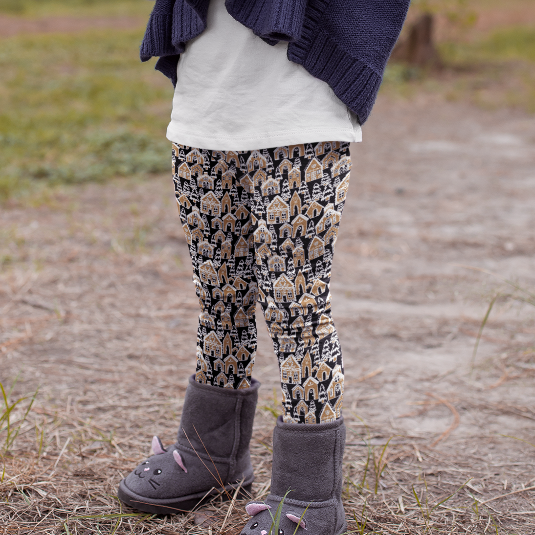 Gingerbread Village Youth Leggings with Pockets