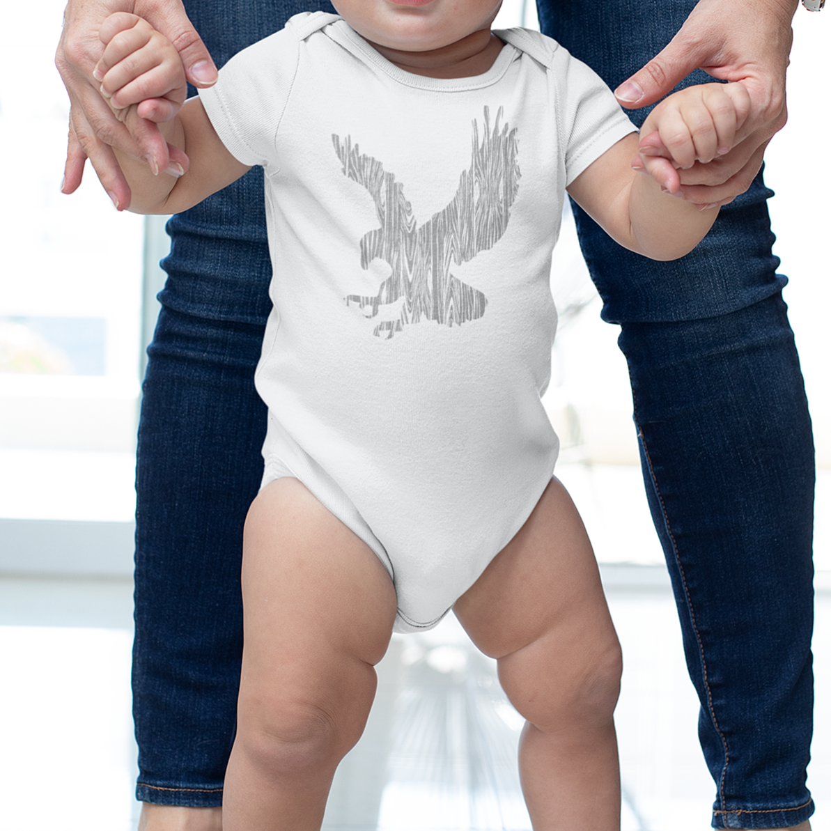 Onesie - "Wood Grain Eagle" (Grey on White)