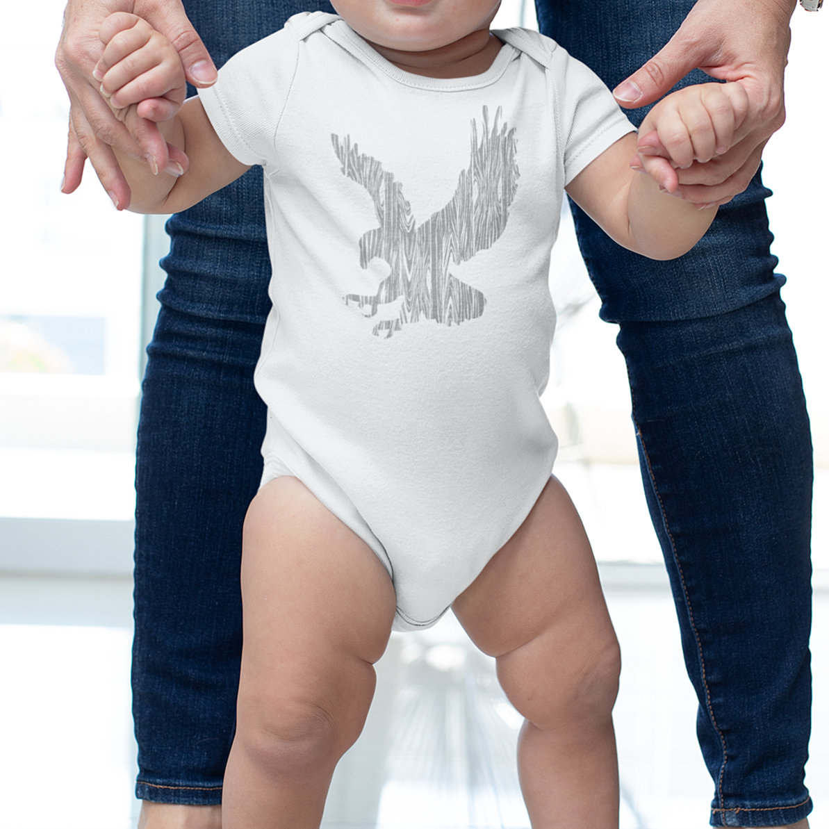 Wood Grain Eagle on White Onesie