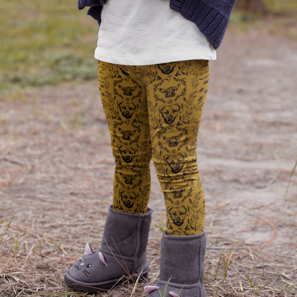 Dog Damask Youth Leggings with Pockets