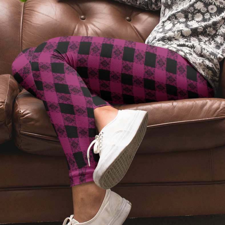 Berry Boho Plaid Leggings with POCKETS (Misses/Teen)