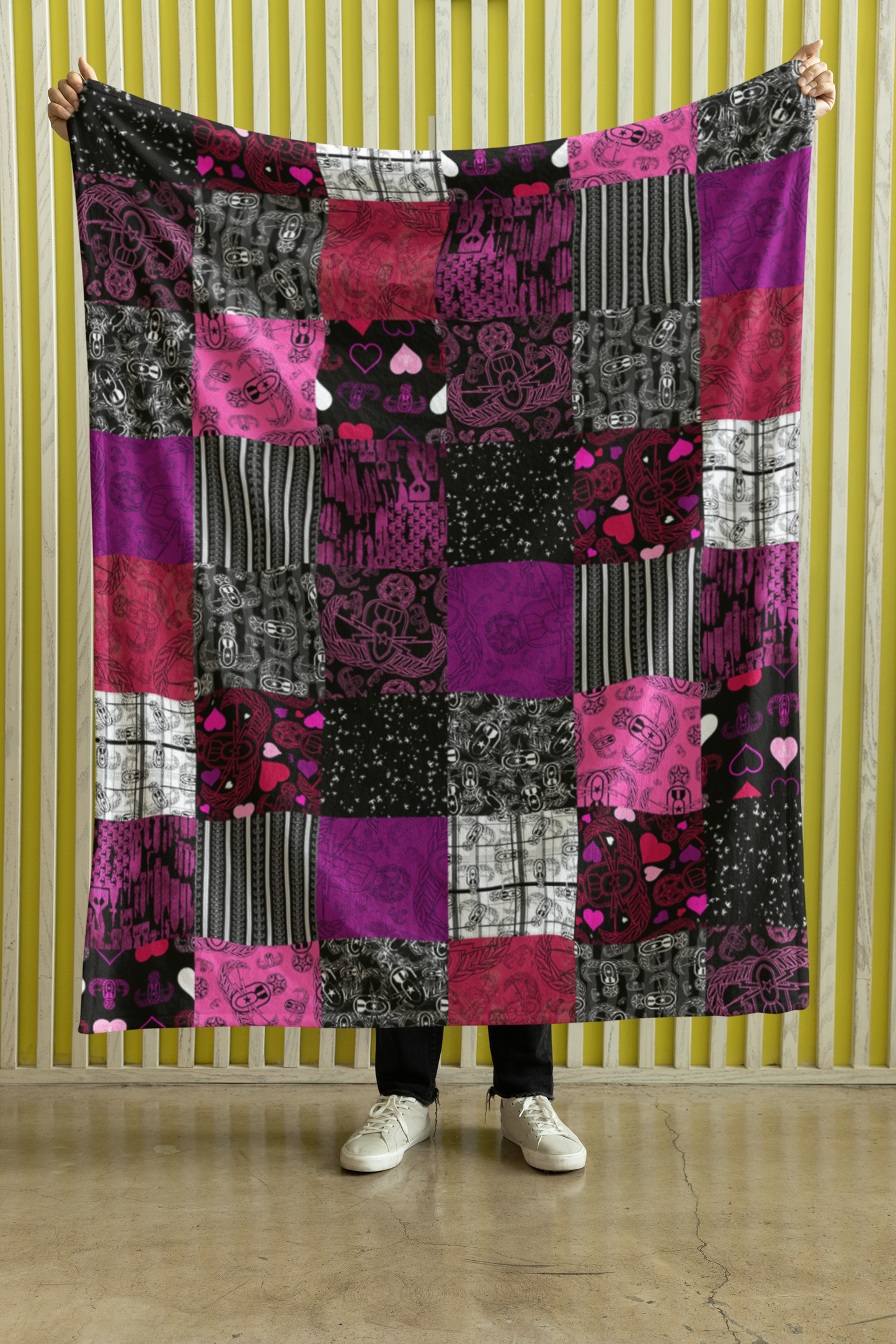 Plush Throw Blanket - "EOD Patchwork" (Pink)