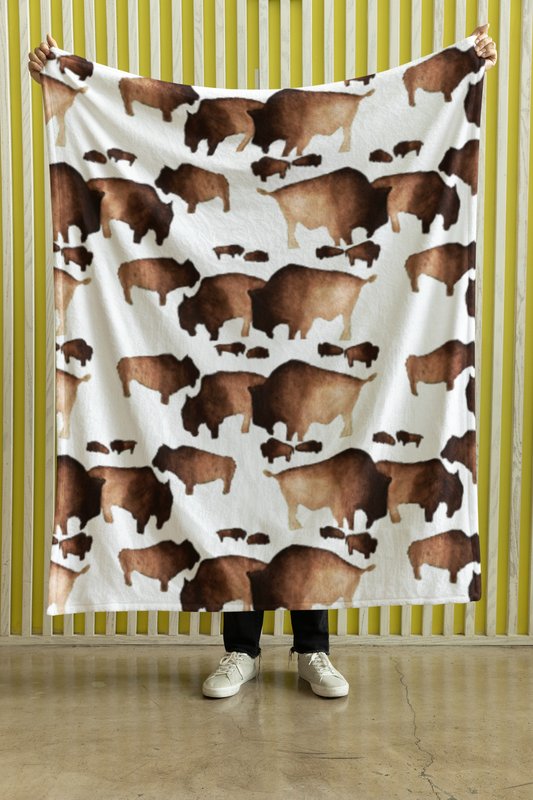 Plush Throw Blanket - "Bison Herd"