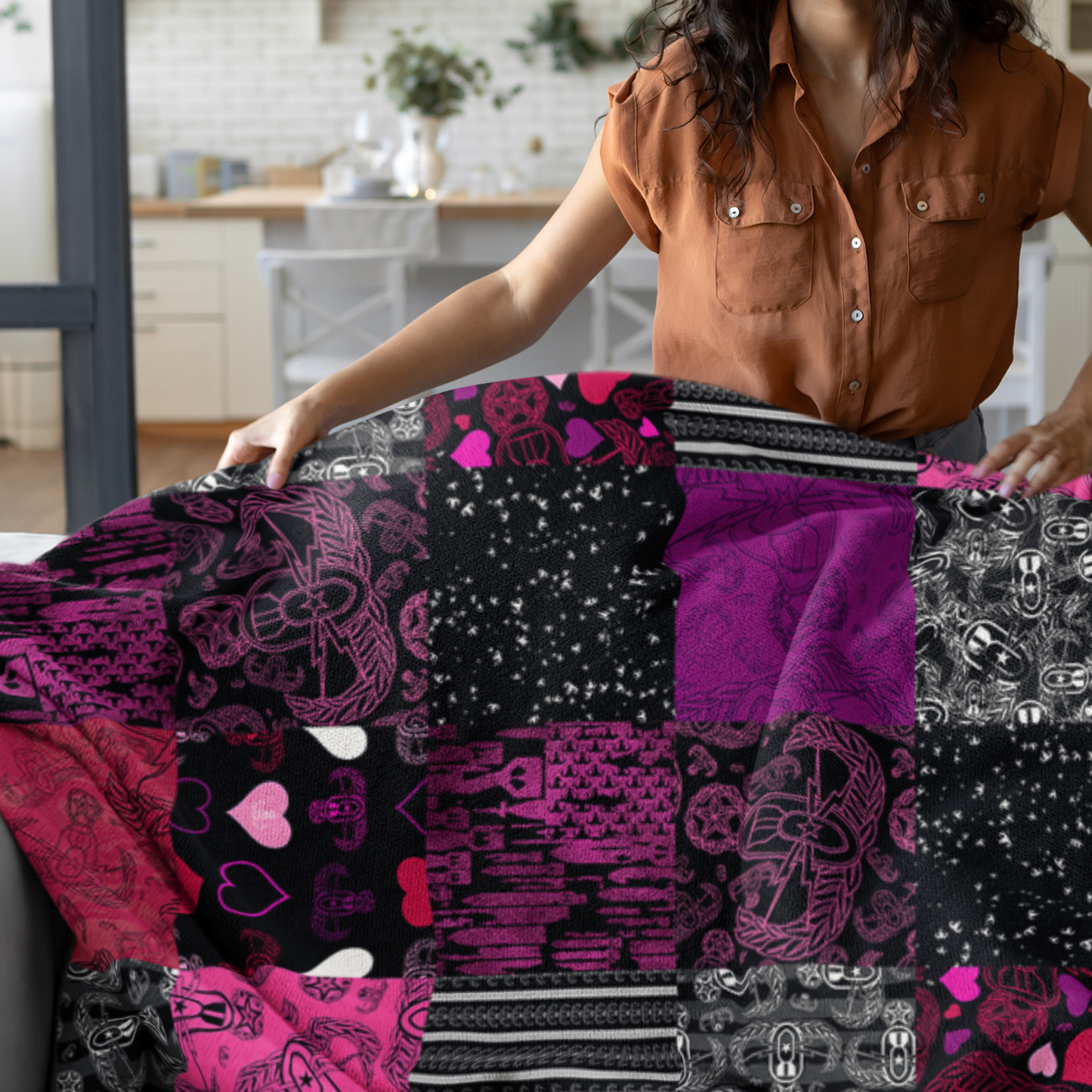 Plush Throw Blanket - "EOD Patchwork" (Pink)