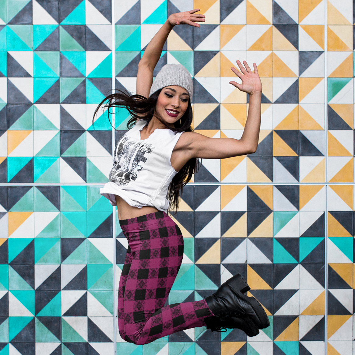 Leggings with POCKETS - "Berry Boho Plaid"