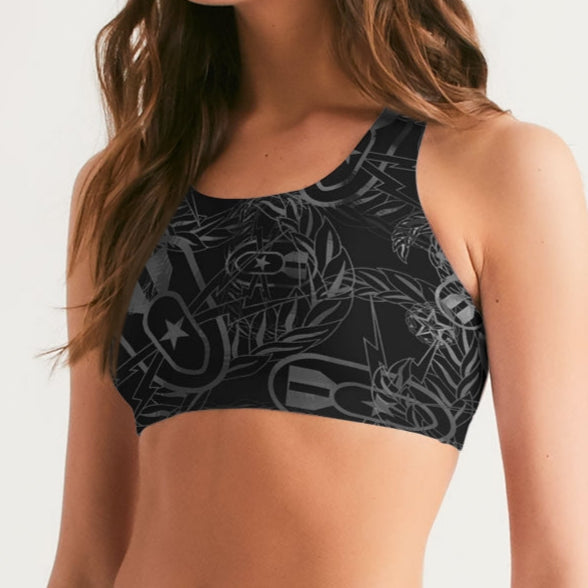 Sports Bra - "It's 5 o'clock Somewhere" (Grey on Black)