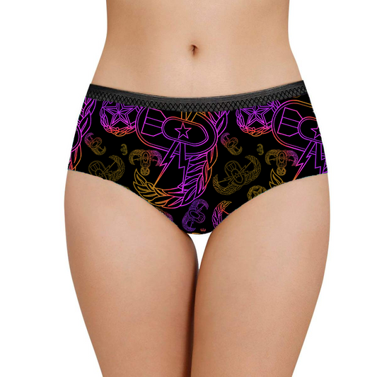 Women's Briefs - "EOD Mixed Badges" (Yellow & Purple on Black)