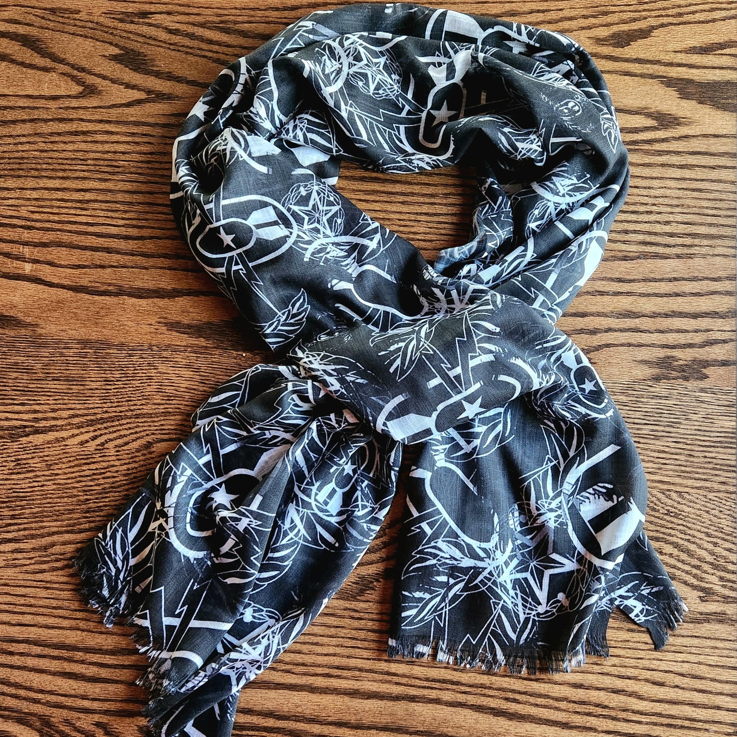 Pashmina Scarf - "It's 5 o'clock Somewhere" (White on Black)
