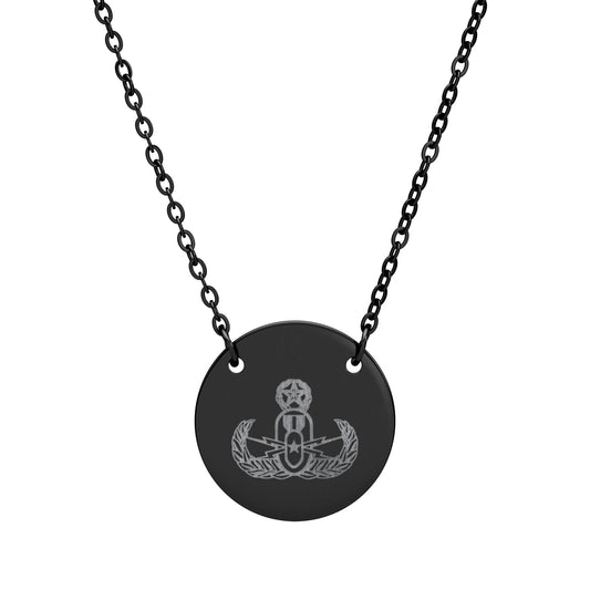 Engraved Circle Necklace - "EOD Master Badge" - (Black In-Stock)