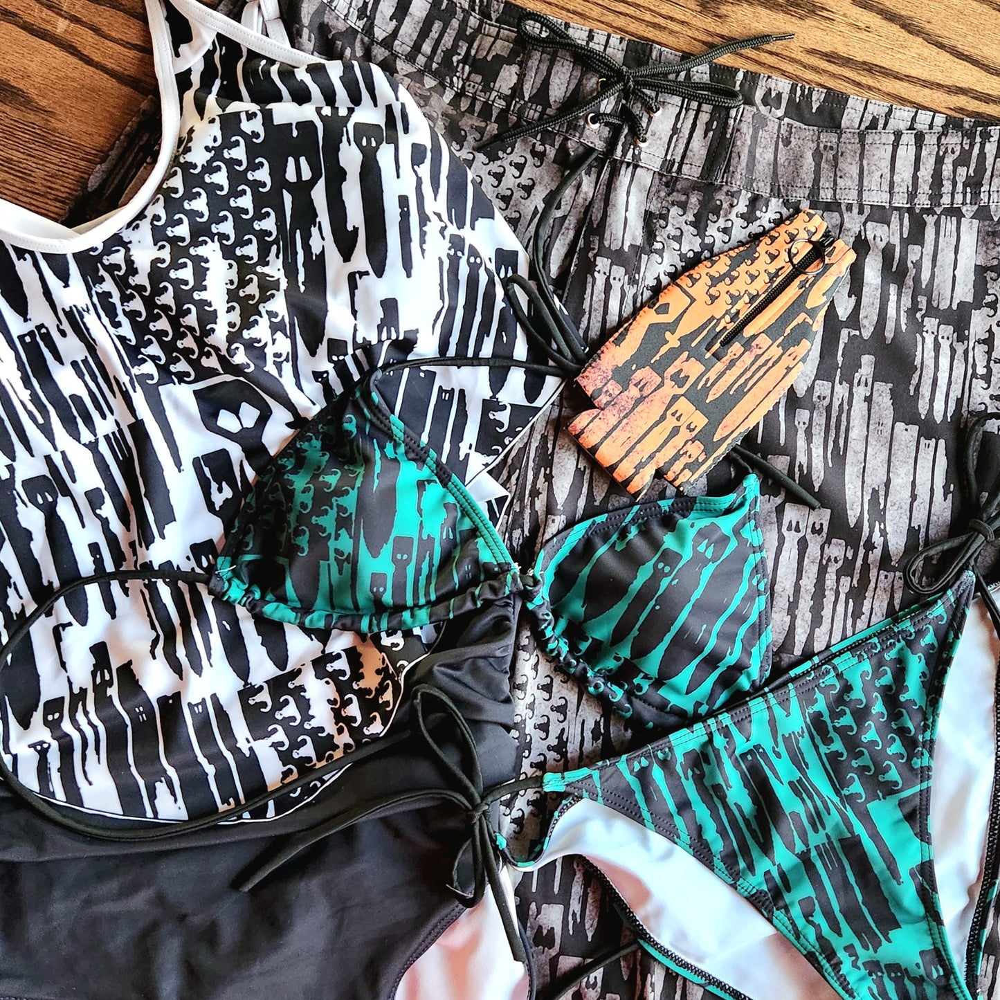 Men's Board Shorts - "EOD Bomb Flag" (Grey on Black)