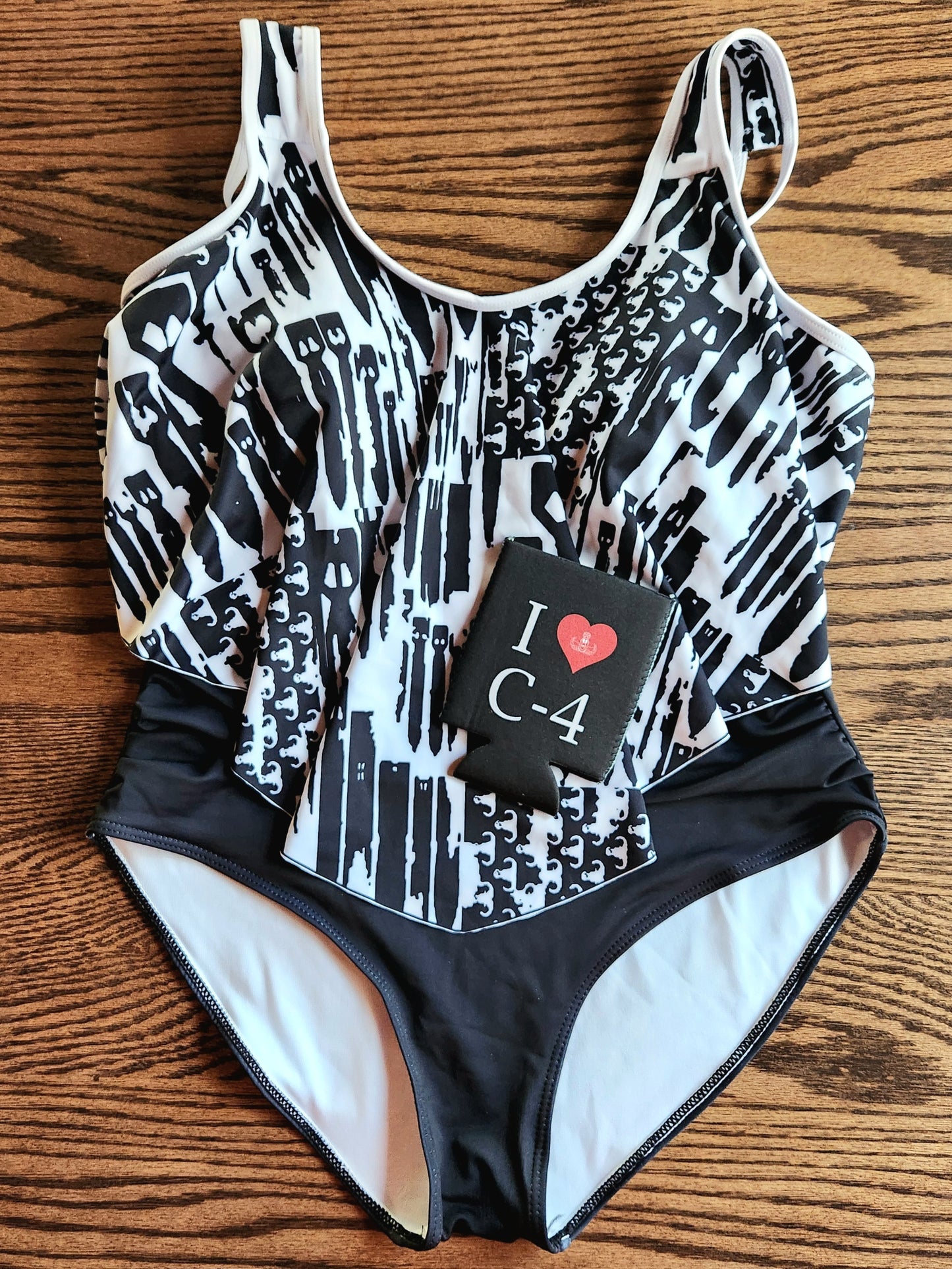 Women's Flowy Tankini - "EOD Bomb Flag" (Black on White)