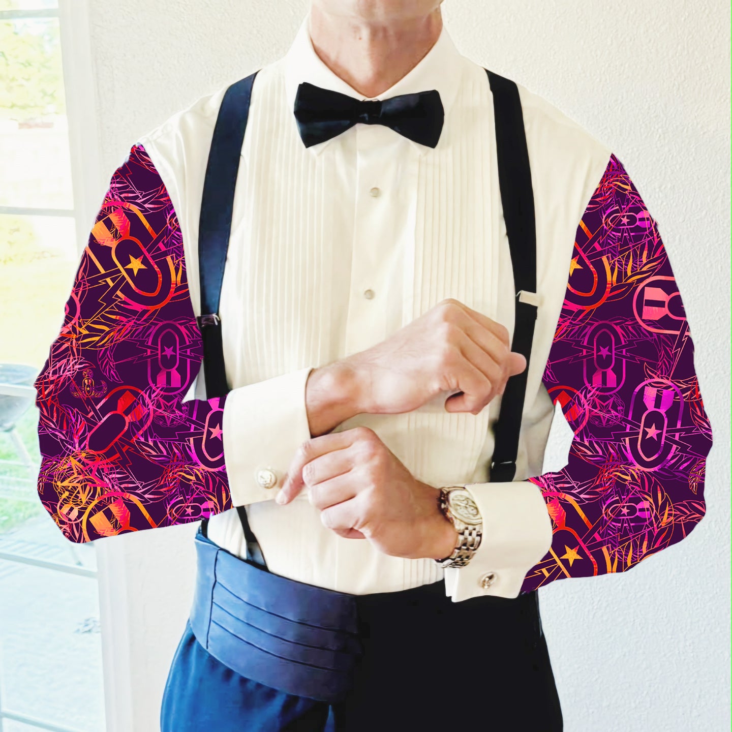 CUSTOM ORDER - Mess Dress Shirt (Men's) - "It's 5 o'clock Somewhere" (Yellow/Orange/Purple)