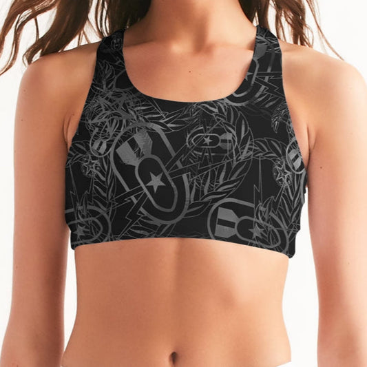In Stock Item - Sports Bra - "It's 5 o'clock Somewhere" (Grey on Black)