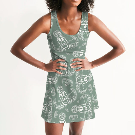 Racerback Dress - "EOD Badges X 3" (White on Sage)