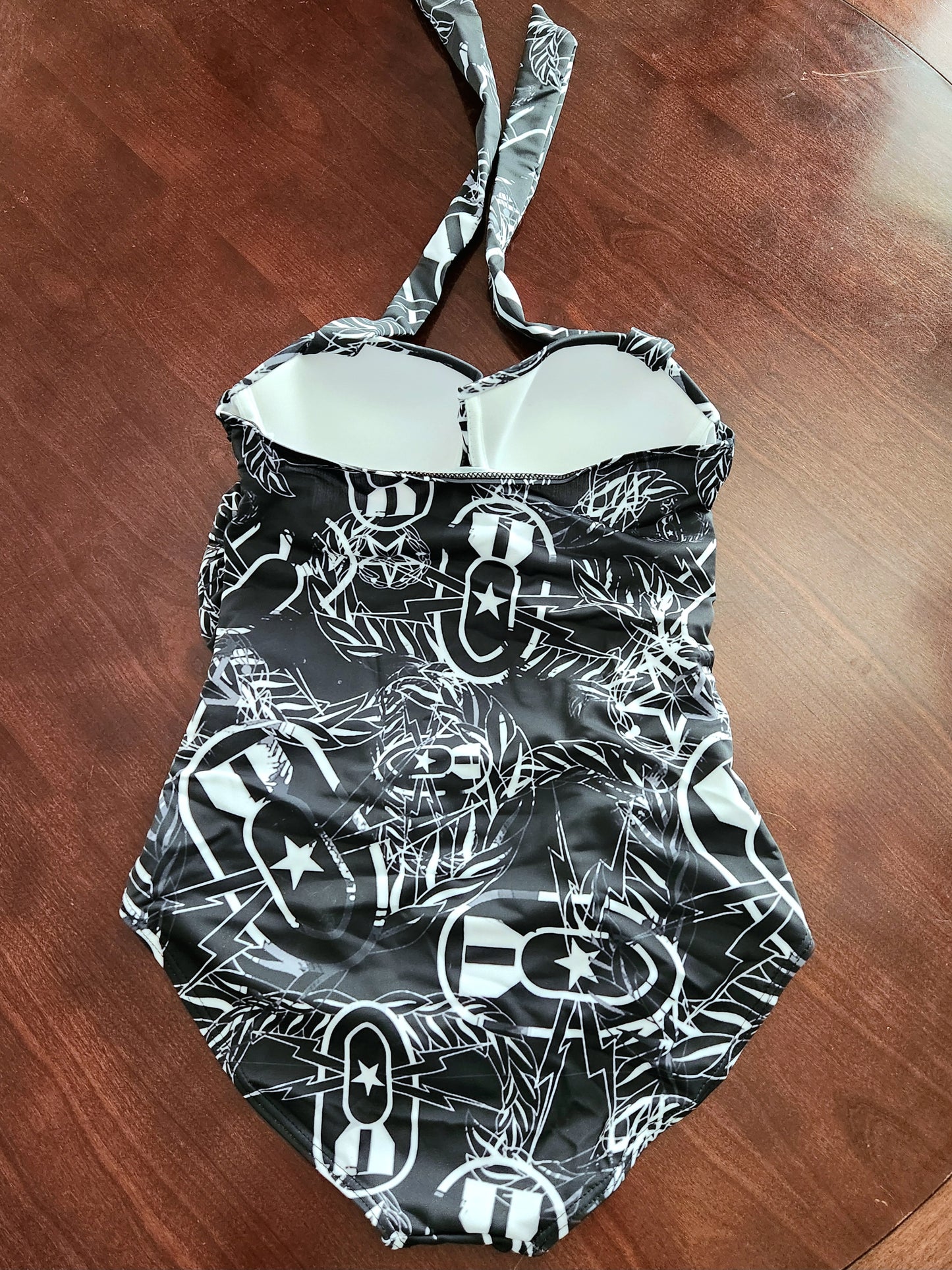 Women's Retro Halter One-Piece - "It's 5 o'clock Somewhere" (White on Black)