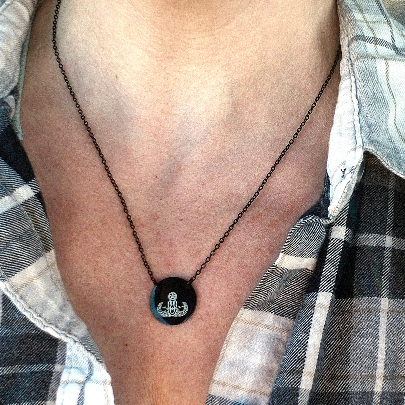 Engraved Circle Necklace - "EOD Master Badge" - (Black In-Stock)