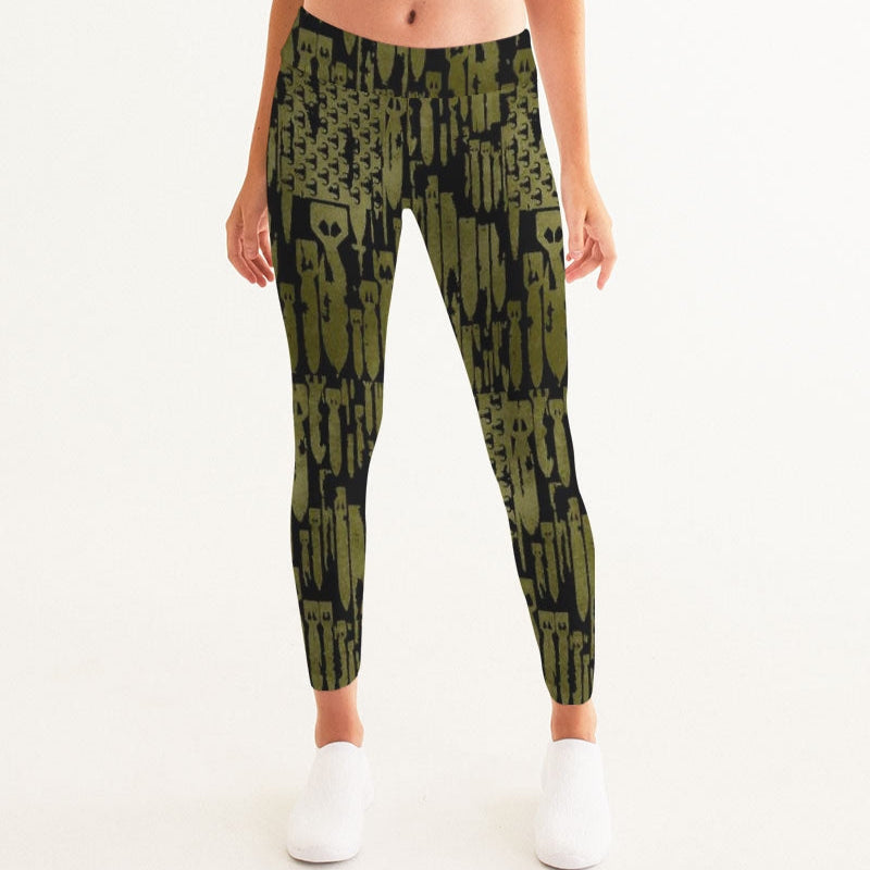 Women's Yoga Pants - "EOD Bomb Flag" (OD Green on Black)