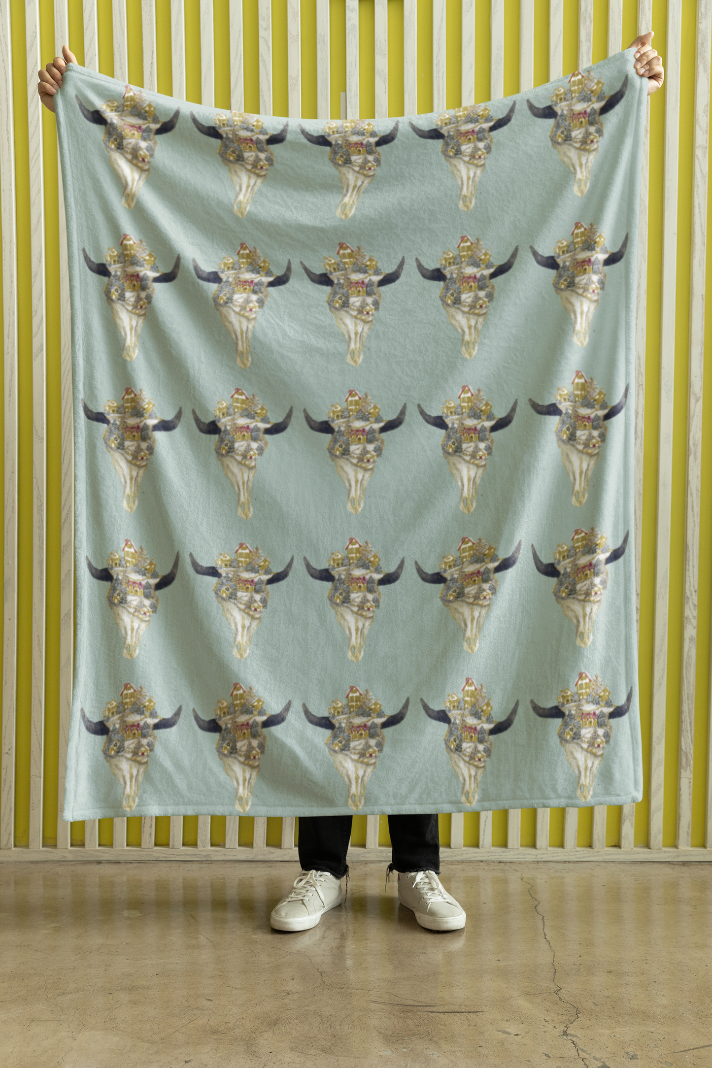 Pre-Order - Plush Throw Blanket - "Christmas Village Skulls"