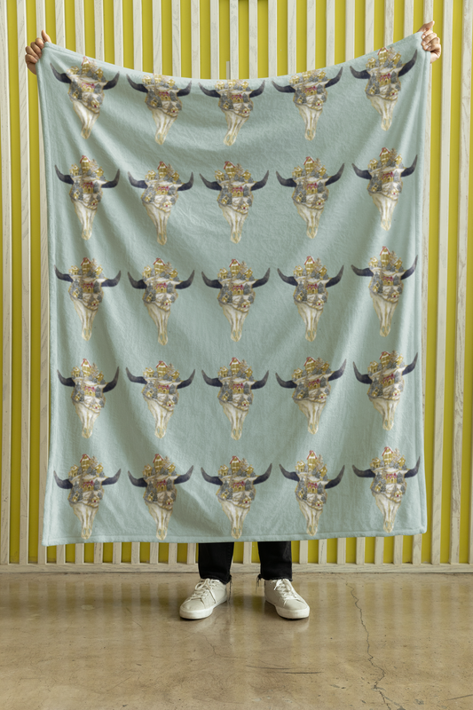 Pre-Order - Plush Throw Blanket - "Christmas Village Skulls"