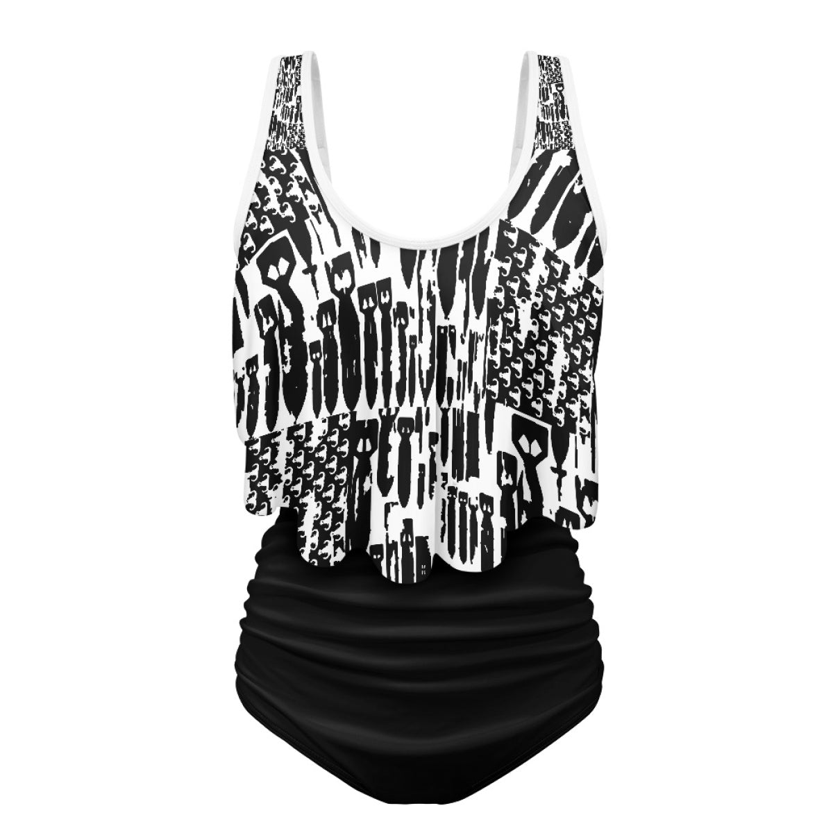 Women's Flowy Tankini - "EOD Bomb Flag" (Black on White)