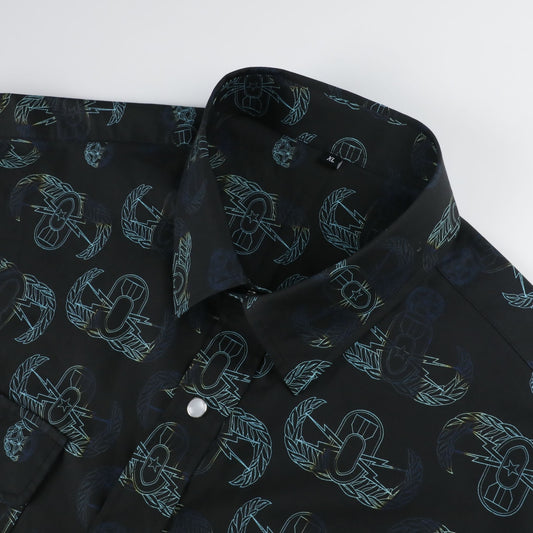 PRE-ORDER - Pearl Snap Dress Shirt (Men's) - "EOD Badge Rows" (Burnt Edges)