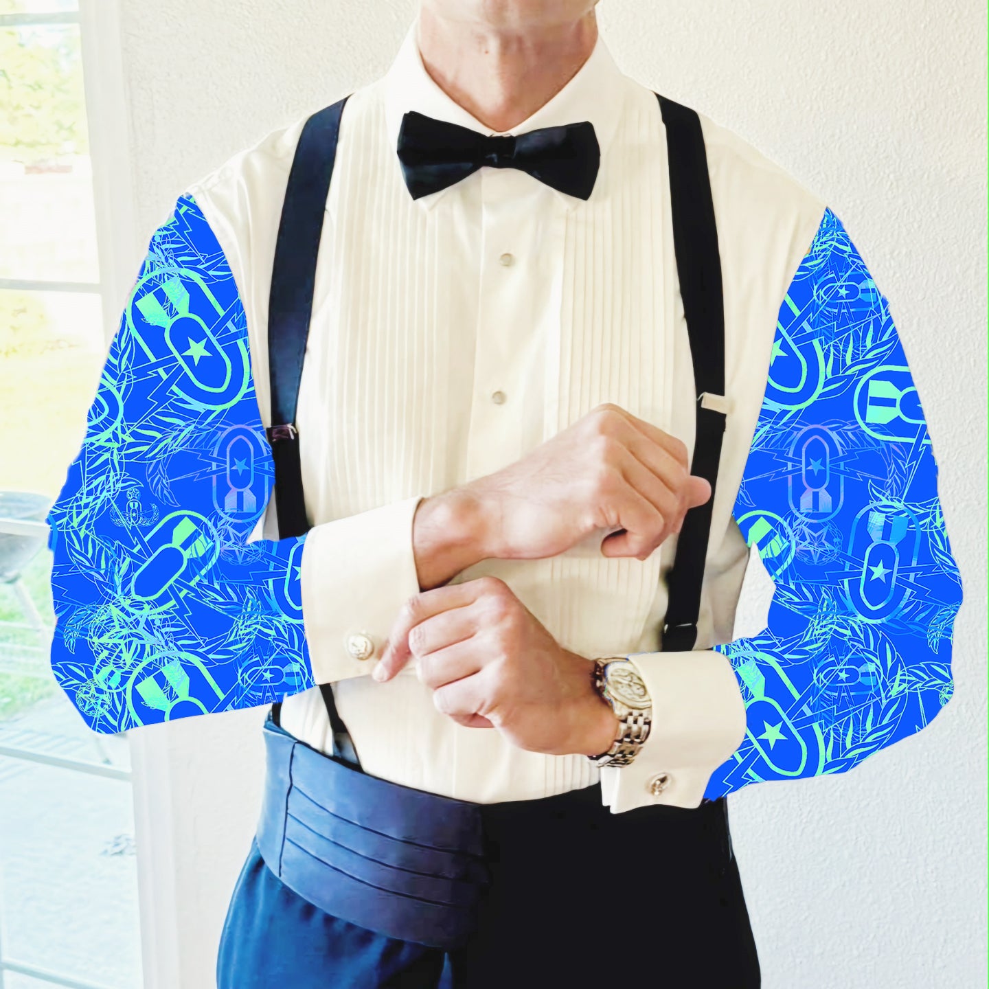 CUSTOM ORDER - Mess Dress Shirt (Men's) - "It's 5 o'clock Somewhere" (Green on Blue)