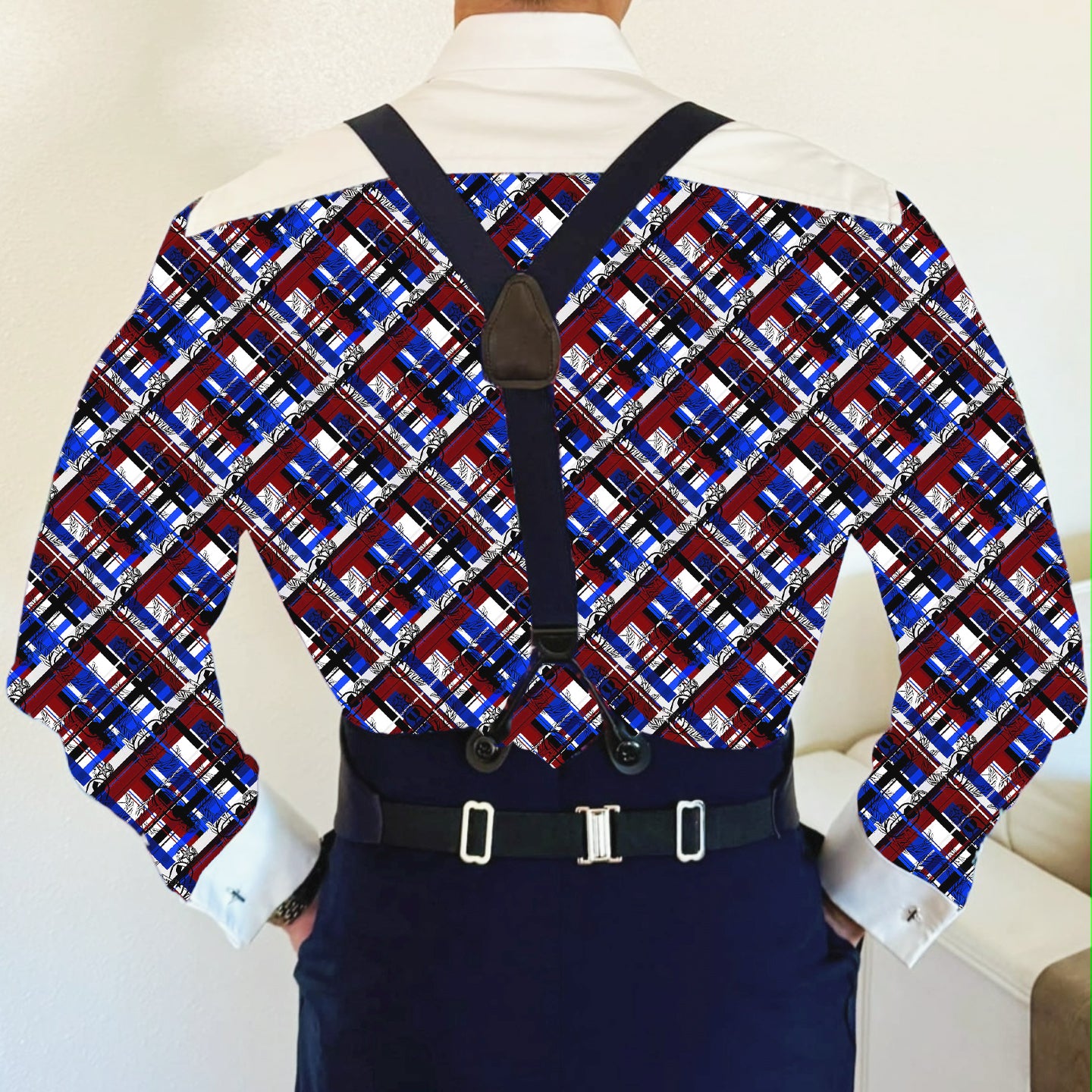 CUSTOM ORDER - Mess Dress Shirt (Men's) - "EOD Flannel Plaid" (Red, White, & Blue)