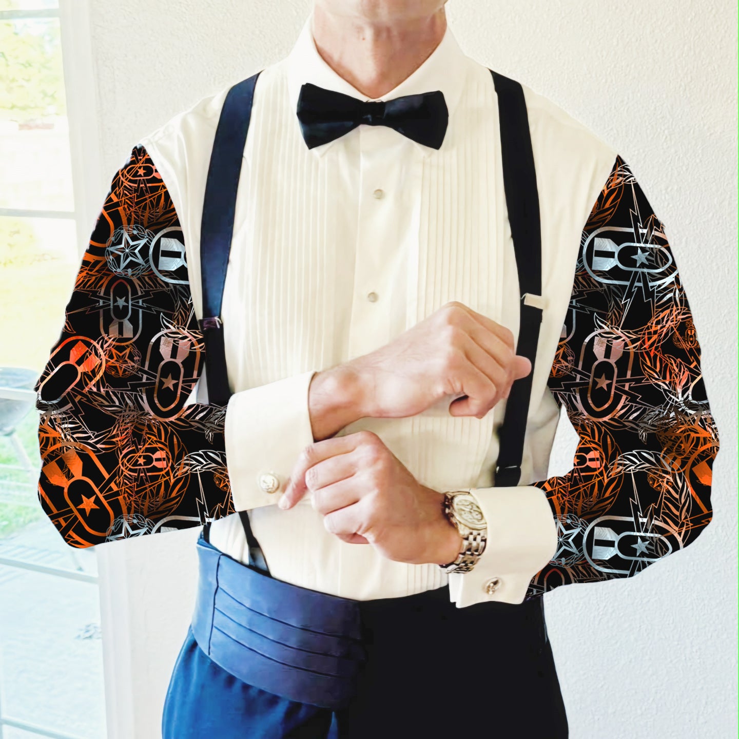 CUSTOM ORDER - Mess Dress Shirt (Men's) - "It's 5 o'clock Somewhere" (Orange on Black)