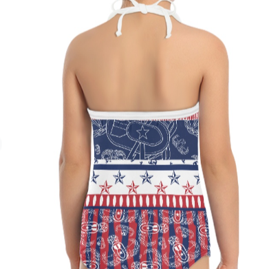 Girls' One-Piece Swimsuit - "Badges & Stripes"