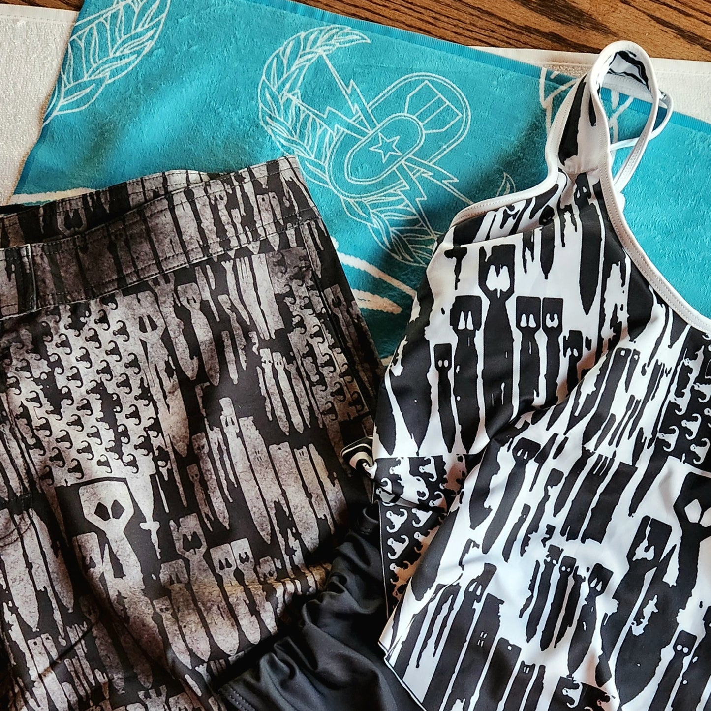 Women's Flowy Tankini - "EOD Bomb Flag" (Black on White)