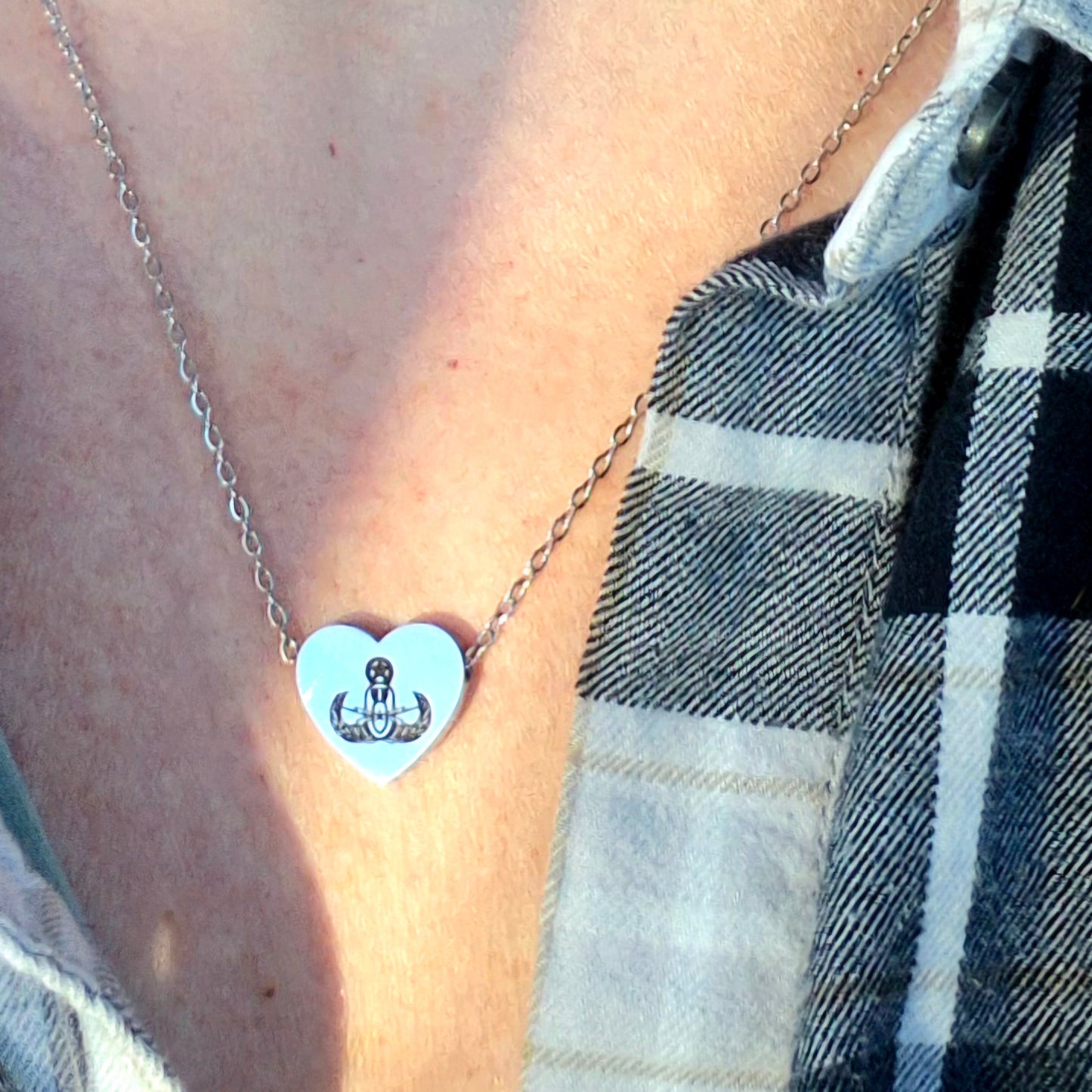 Engraved Heart Necklace – "EOD Master Badge" - (Silver In-Stock)