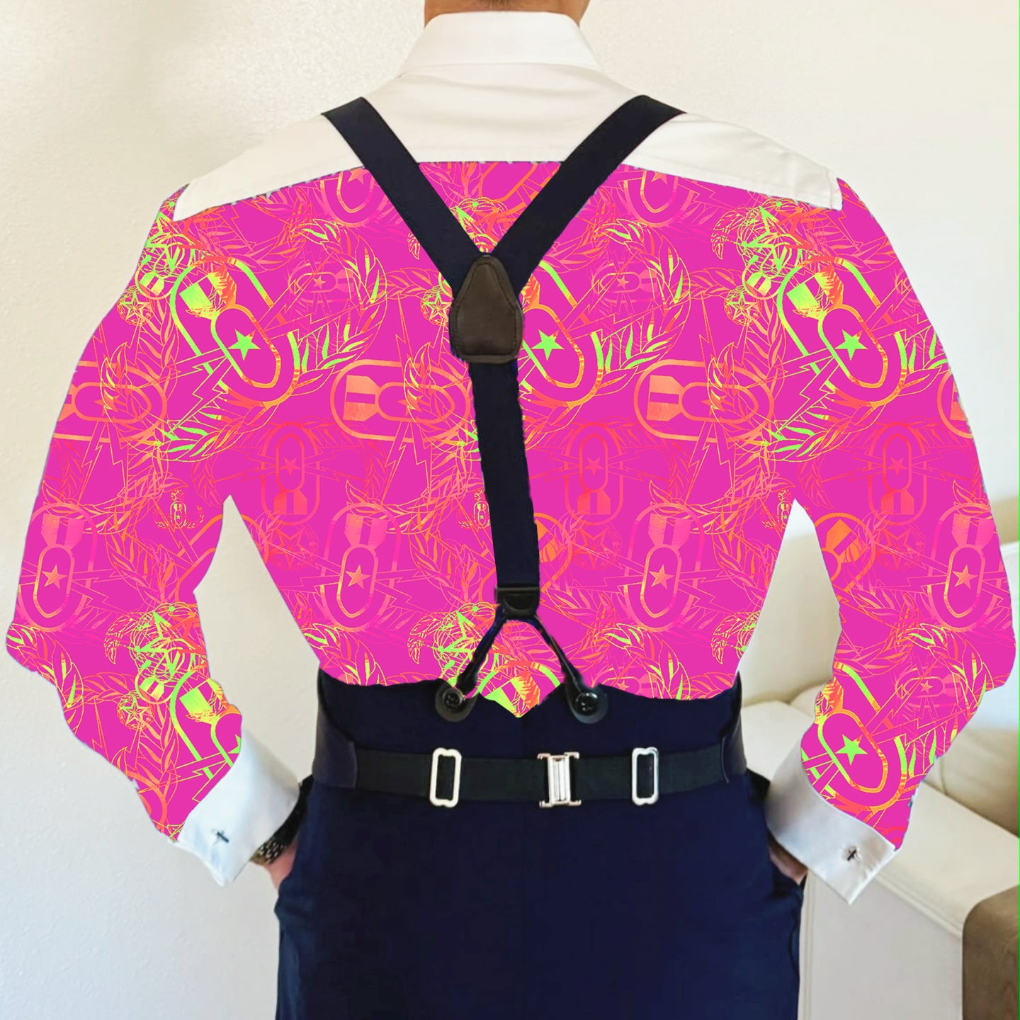 CUSTOM ORDER - Mess Dress Shirt (Men's) - "It's 5 o'clock Somewhere" (Hot Pink & Lime)