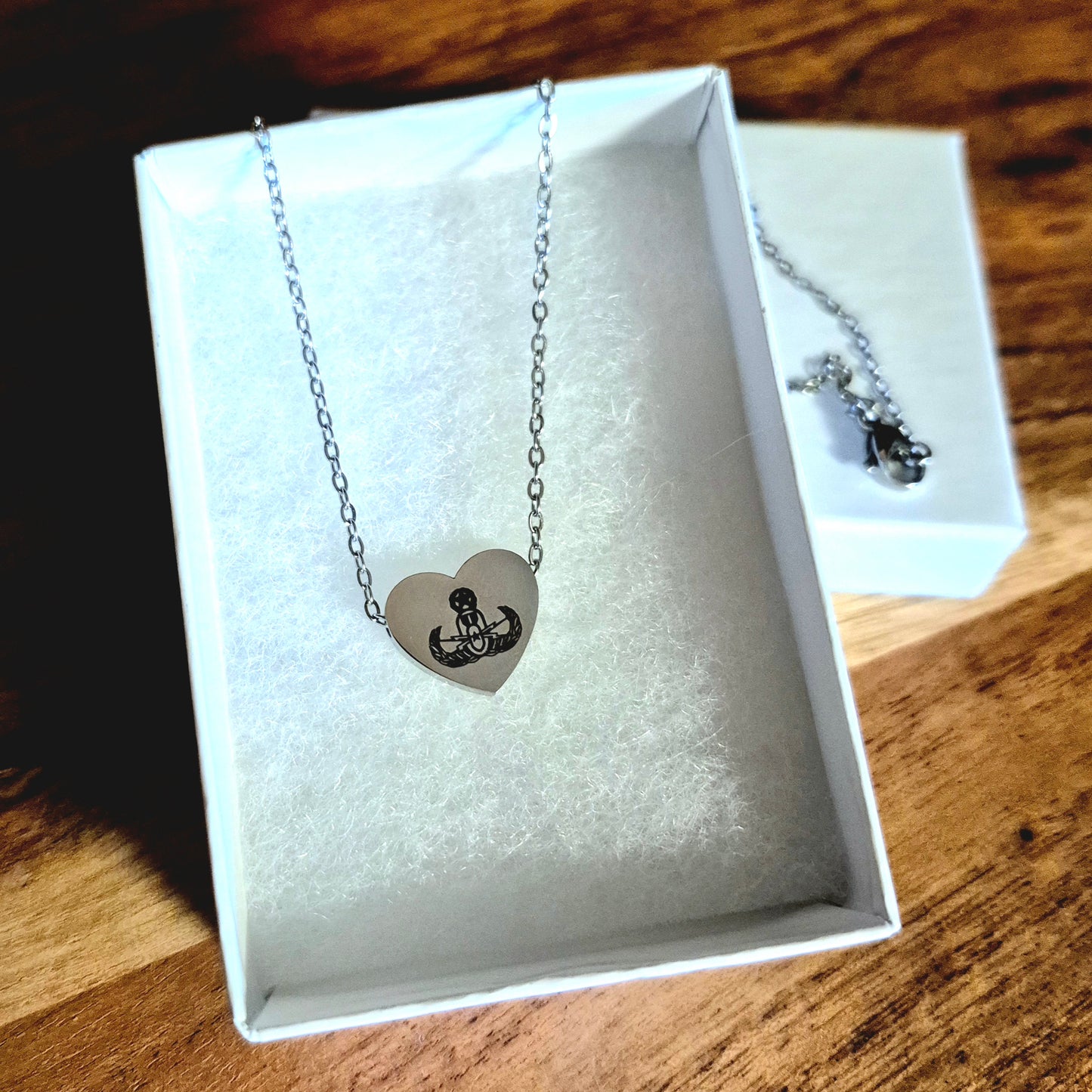 Engraved Heart Necklace – "EOD Master Badge" - (Silver In-Stock)